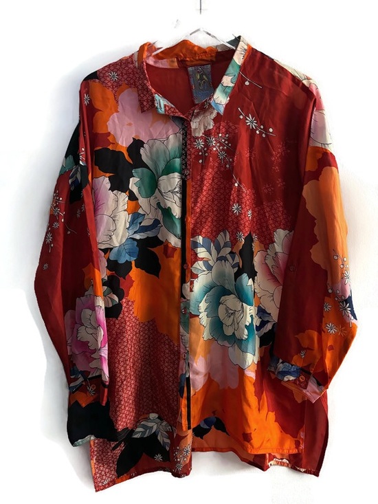 Johnny Was Tops - Johnny Was 100% Floral Silk Blouse Size Large